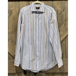 Etro Shirt Blue Striped Button‎ Down Made in Italy Dress Casual Top Men's 44